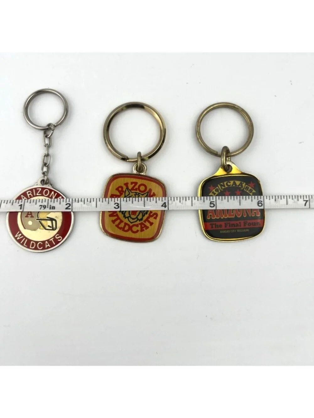 Lot of 3 Vtg Arizona Wildcats Keychains Brass Keyrings Enamel 1988 Final Four